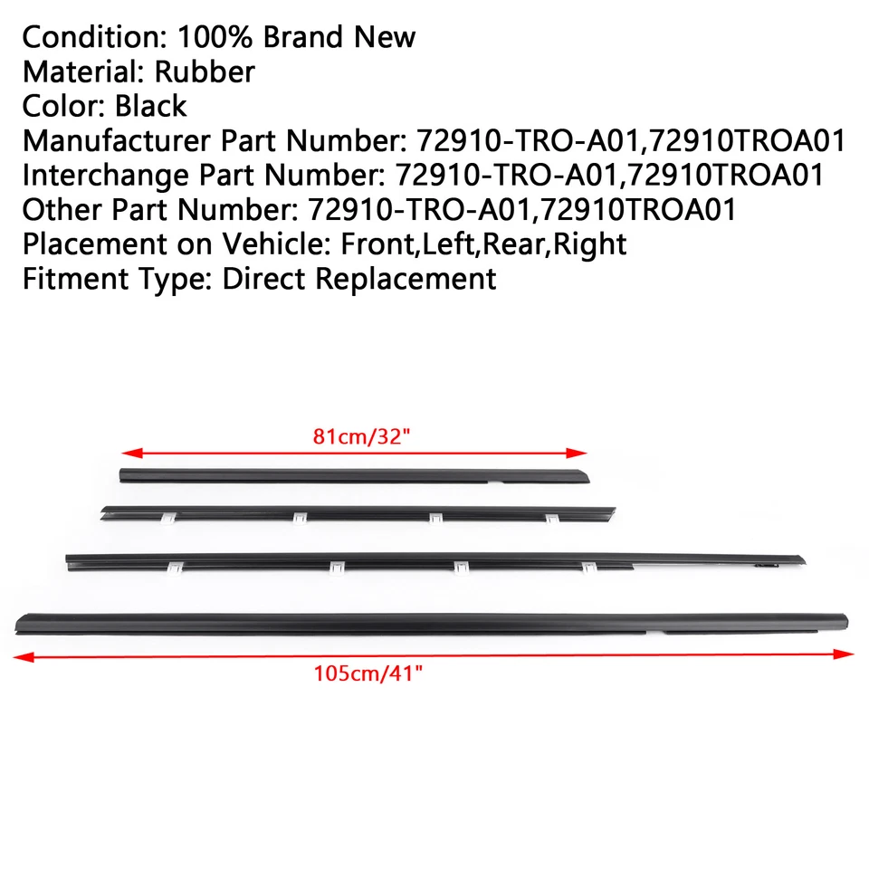 Cinturón de sellado para molduras de ventana de resistente al clima para automóvil 4 piezas para Honda Civic 2012-2015 Foto 3 de 4