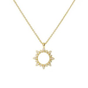 Authentic Womens 925 Sterling Silver/14K Gold Plated Sun CZ Pendant Necklace Choker