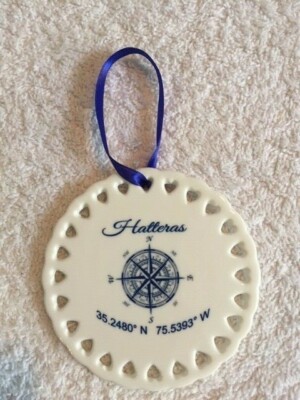 Hatteras Porcelain Ornament~Latitude~Longitude~North Carolina~Compass