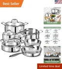 3 Ply Stainless Steel 11-Piece Cookware Set with Lids, Pots and Pans Kitchen ...