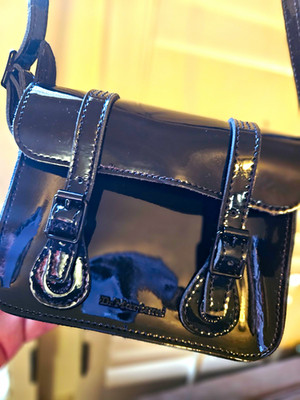Dr. Martens Women s Black Patent Finish Crossbody Bag, Adjustable Strap