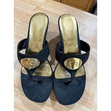 Coach Logo Wedge Sandals   Style A0501   Size 8.5 B   Black/Gold