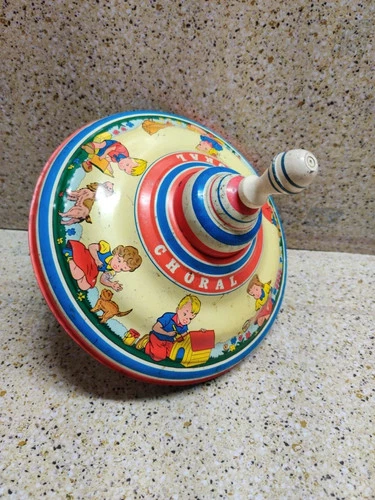 Vintage Choral Spinning Top Tin Lithography Toy Made In Germany by Ohio Art
