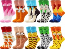 Womens Animal Socks Size 9-11, Cute Funny Fun Crazy Novelty Colorful Calf Girls