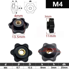 M4 (4mm) 25mm Through Hole Star Clamping Knob Female Thread Fixing Thumb Nut