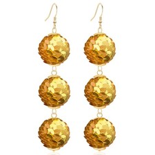 Handmade 70s 80s Vintage Disco Sequin Beaded Ball Fringe Dangle Drop Earrin - 05