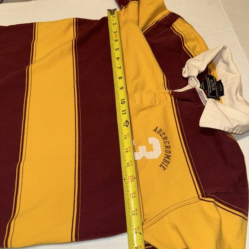 VTG Abercrombie & Fitch Rugby Polo Shirt S Maroon Yellow Striped Y2K Muscle Fit - 第 6/14 張圖片