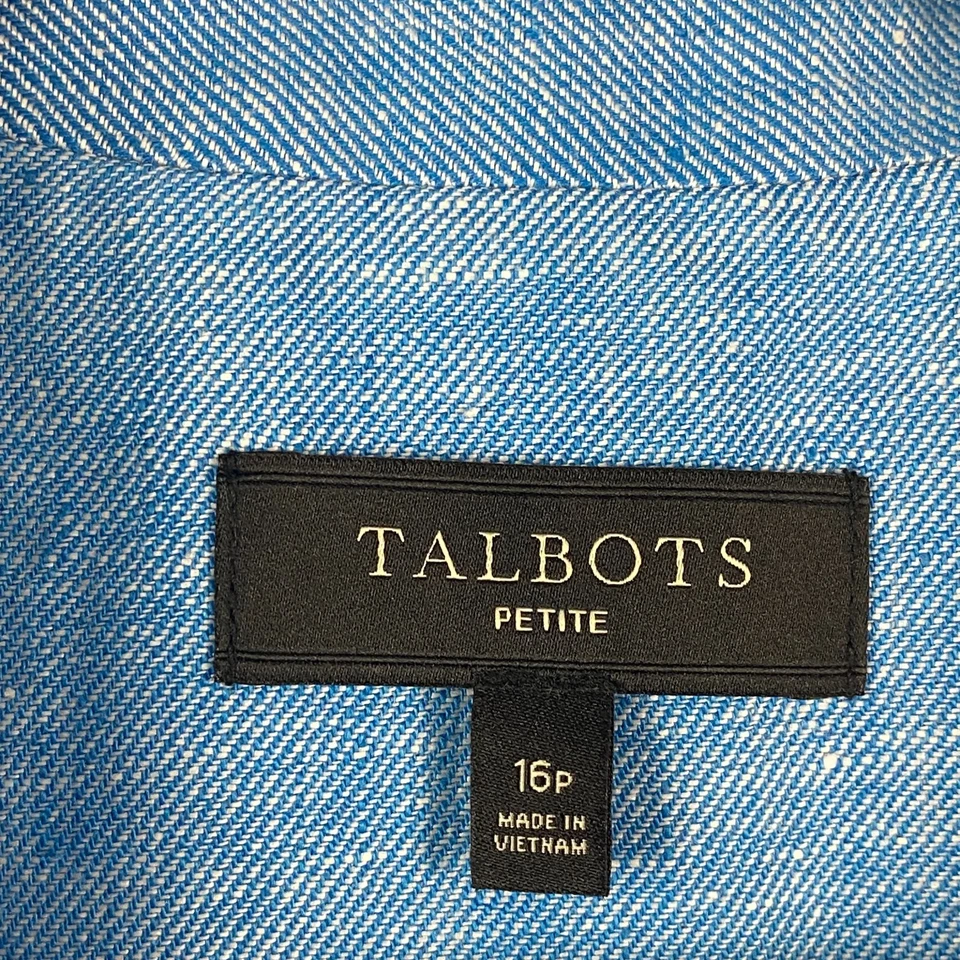 Talbots Linen Blazer Jacket Size 16P Solid Blue One-Button Lined - Image 4 of 4