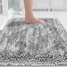 Chenille Bathroom Rug Non Slip Extra Thick Soft Absorbent Bath Mat Light Grey