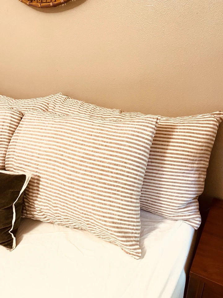 Set 2 West Elm Melange Terracotta Flax Linen Striped Standard Sham Pillow Case - Image 2 of 4