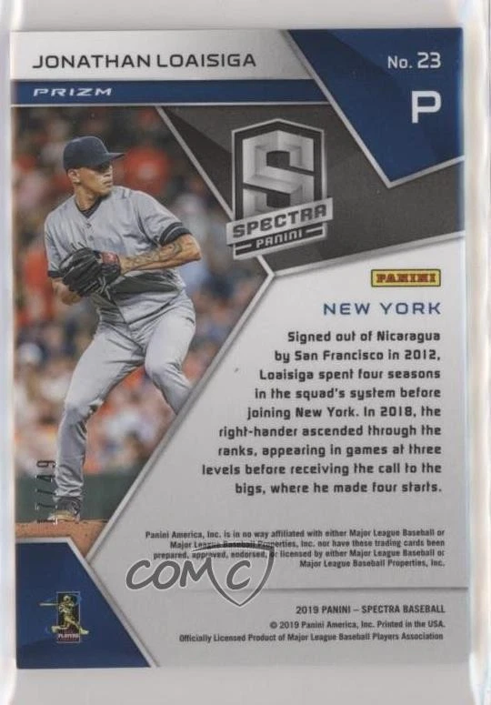 2019 Panini Chronicles Spectra Neon Green Prizm /49 Jonathan Loaisiga Rookie RC - Image 2 of 2