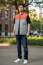 Pendleton Vest Men XL Gray Orange Surf Snap Stand Up Collar Inside Pocket