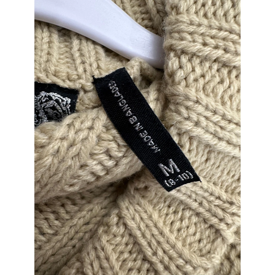 Womens Cottagecore Cozy Knit Poncho Fringe Sz M Cable Knit Boho Layered Neutral - Image 4 of 4