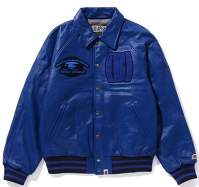 A Bathing Ape BAPE (B)APE Leather Varsity Jacket Blue 1J80-141-002