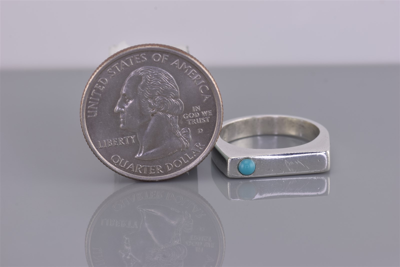 Sterling Silver 4mm Solid Offset Blue Turquoise F… - image 8