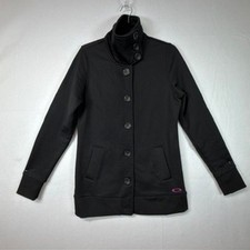 Oakley Women's Black Funnel Neck Button Jacket M Pink Logo FA11 Fleece Coat