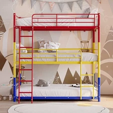 Triple Twin Bunk Beds, Heavy Duty Metal Bunk Bed for Kids 3 Bed Bunk Bed