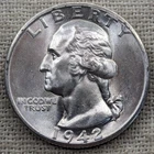 1942 Washington Quarter UNC BU MS : Brilliant Uncirculated - .9 Fine Silver Coin