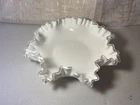Vintage Fenton Silver Crest 11” White Milk Glass Ruffled Crimped Rim Bowl