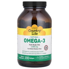 Country Life Omega-3 1000 mg 200 Softgels Glu...