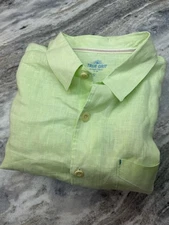 True Grit Los Angeles Long Sleeve 100% Linen Green Button Shirt. Size XL  EUC