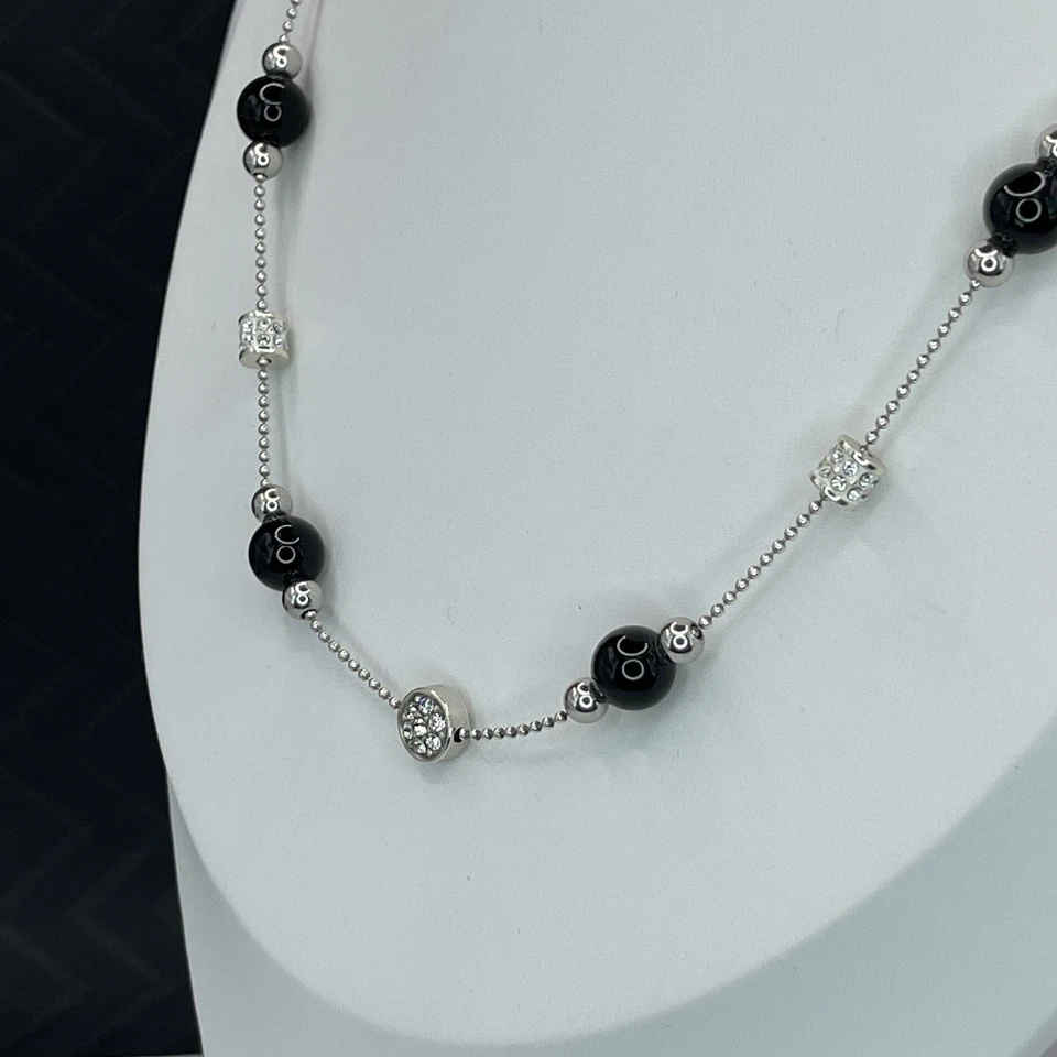 Brighton Meridian Prime Station Necklace Silver Tone Black Bead & Crystal 18” - Image 4 of 4