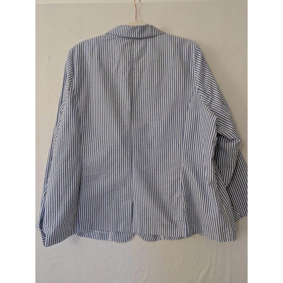 Chaqueta Blazer Joan Rivers Azul Blanco Rayas Seersucker Talla Grande 26W Náutica Foto 2 de 4