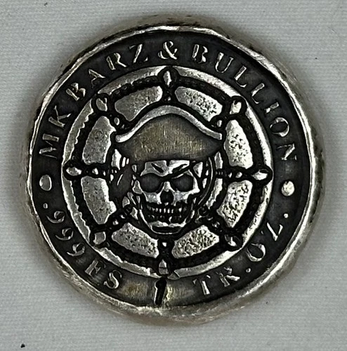 1 oz .999 Fine Silver Hand-Poured Pirate Skull Helm Round - MK BARZ