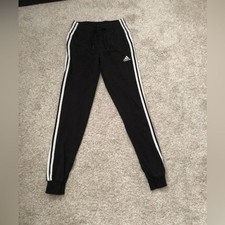 Adidas Essentials French Terry white Stripes Pants Black Joggers women size XS