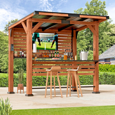 Cedar Wood Entertainment Bar Gazebo Grill Pavilion with Hardtop Steel Roof