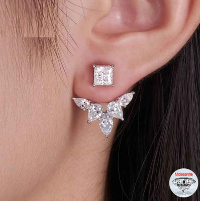 Luxury Square/Pear Cut Full Moissanite Stud Earring Women S925 Silver Christmas