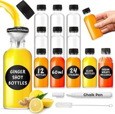 Small Glass Bottles With Lids 60mL Ginger Shot Juices Airtight 12/24 Pack