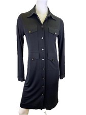Tory Burch Black Knit Dress S Gold Buttons L Sleeve Silk Pockets Knee Length