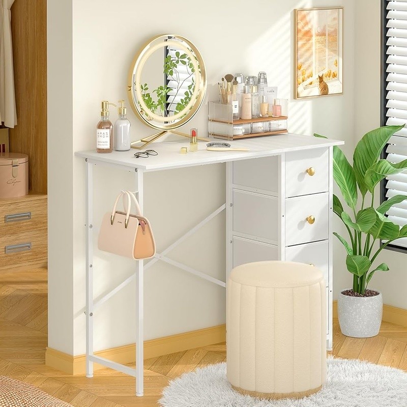 White Makeup Vanity Table W/ 4 Drawers Storage Modern Dressing Desk Girls New