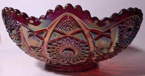 Vintage Imperial Glass Company Heirloom Red Sunset Carnival Glass bowl 8 inches