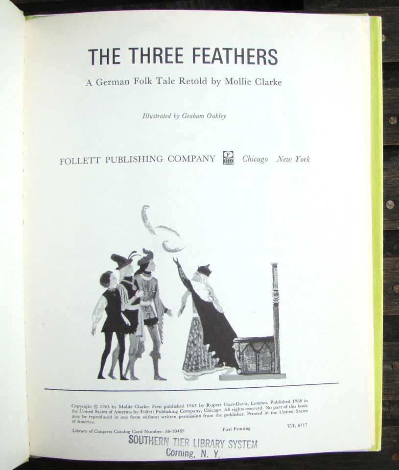 The Three Feathers ~1968 HC~ Mollie Clarke German Folk Tale Children's Illust - Image 2 of 4