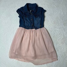 Boho Party Guess Girls Size 5 Denim Chiffon High Low Dress Pink