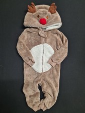 Christmas Baby Reindeer Hooded  fleecy one piece Size 12-18 Months 