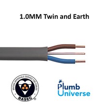 1.0mm Twin and Earth Cable Sold By The Metre Used for Lighting BASEC Approved