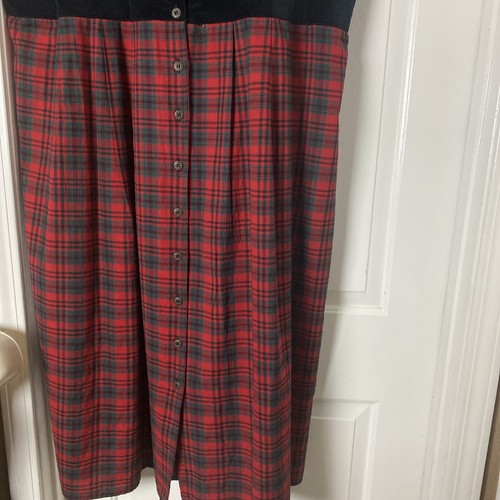 Vintage Victoria Jones Christmas Dress 3X Red Black Plaid Velvet Holiday Snowmen - Picture 3 of 15