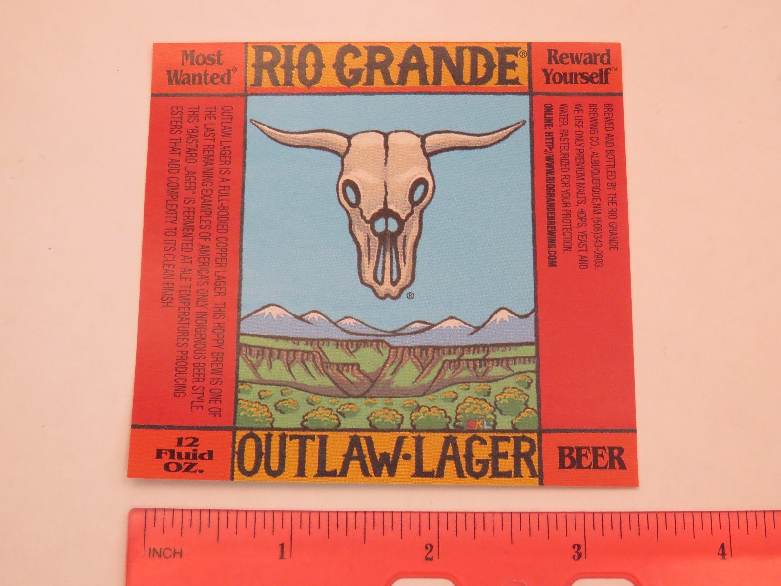 Beer Label RIO GRANDE Brewing Outlaw Lager Moriarty, NEW MEXICO