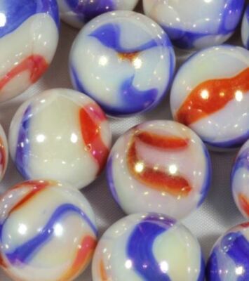 5pk 16mm Bozo Glass Marble Players 5/8th inch Red, White, Blue RETIRED!