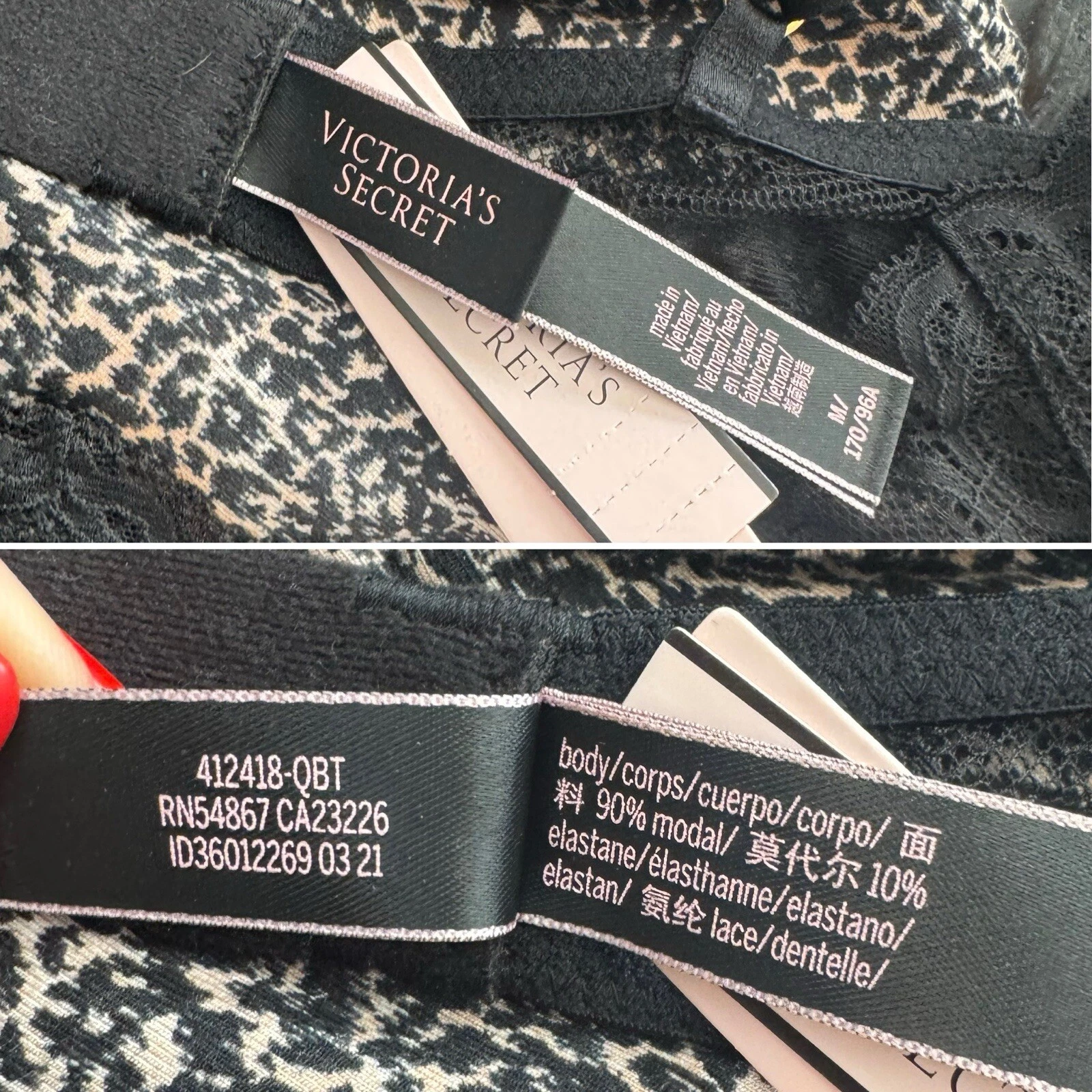 UNDERCOVER Abito slip Victoria’s Secret leopardato modal nero pizzo elasticizzato nuovo con etichette M nuovo