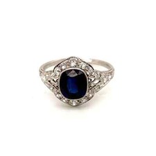 Delightful Classic Art Deco Royal Blue 3.02CT Sapphire Old Mine Cut CZ Ring