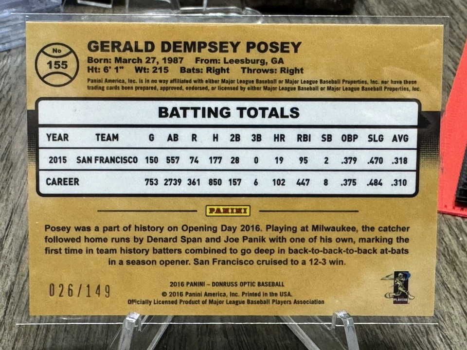 2016 DONRUSS OPTIC BUSTER POSEY BLUE PRIZM HOLO /149 SAN FRANCISCO GIANTS - Image 2 of 2