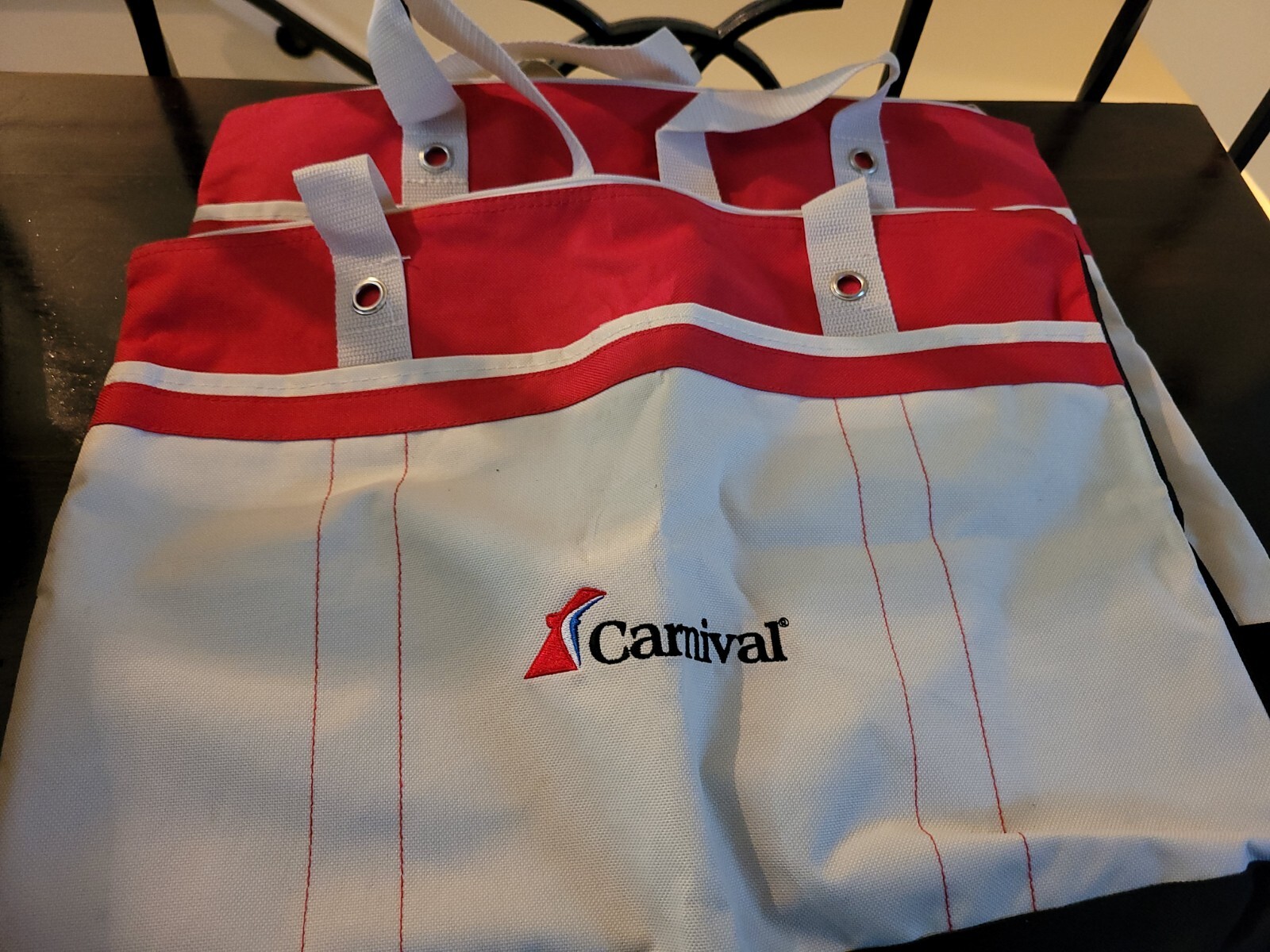 BAGS; Carnival Cruise Line Embroidered Canvas Zip Top Tote Bags, 2 Each