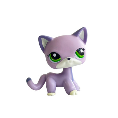 Littlest pet shop Toys bobble head short hair cat #2094 purple cat green eyes