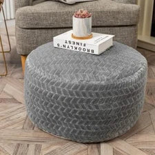 Round Pouf Ottoman Stuffed Velvet Floor Pouf Gray Pouf With Filler