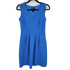 EnFocus Studio Women's 6 US V Neck Pleated Skater Dress Blue Sleeveless Sheath