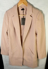 Women Long Jacket 2 Pocket Scott Blazer Powder Pink Trench Ladies Coat Uk10 Eu36
